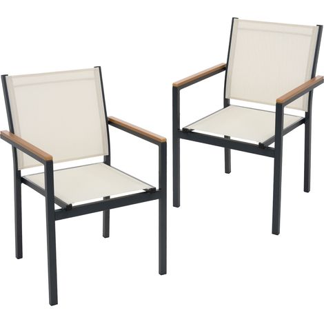 ML-Design Set di 2 Sedie da Giardino Beige con Braccioli in Legno Naturale, Poltrone in Textilene Traspirante per Terrazzo e Balcone, Struttura in Alluminio Resistente alle Intemperie per Esterno (1/5)