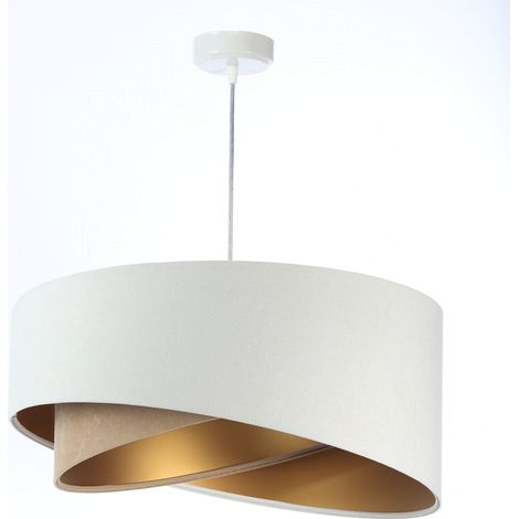 Hängelampe Stoff Ø 50 cm H: max. 102 cm in Weiß Beige Gold E27 rund Modern Pendelleuchte