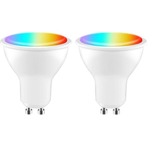 Ampoule LED intelligente Tuya GU10, intensité variable, 5 W, AC200-240 V, Wi-Fi + Bluetooth, compatible avec l'application Smart Life, Alexa et Google Home (lot de 2). (1/5)