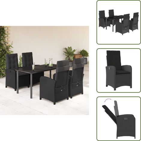 Rattanstuhl - vidaXL 5-tlg. Garten-Essgruppe mit Kissen Schwarz Poly Rattan - Sitzkissen (1/5)