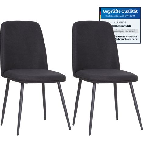 Albatros BONO Stoffstuhl Schwarz– 2er-Set Esszimmerstühle im modernen Retro-Design DEKRA-geprüft, pflegeleichter Stoffbezug (1/5)