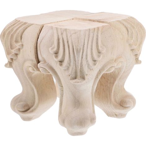 Pieds de table en bois massif, durables, ensemble de 4 pièces avec pieds en bois sculpté. (1/5)