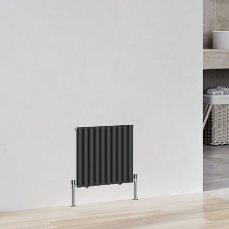 Horizontal Designer Oval Column Central Heating Radiator Heater Double 600x590mm Black (1/3)