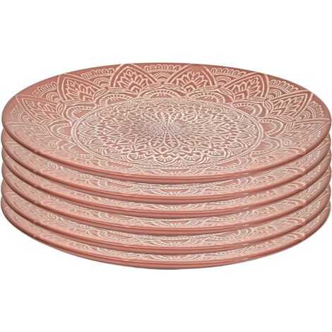 Set de 6 assiettes plates en céramique terracotta motif mandala (Ø27 cm) - AKKA (1/5)