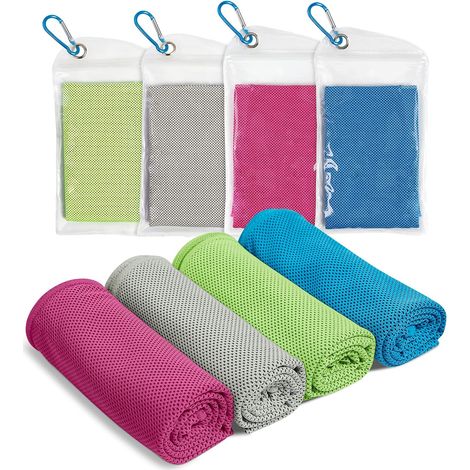 4 Stück Kühlhandtuch Kühlendes Handtuch Kühltuch für Sofortige Kühlung mit 4 Wasserdichten Beuteln Mikrofaser Sporthandtuch für Fitness Camping Wandern Yoga Golf Reisen Indoor Outdoor (30100cm) (1/5)