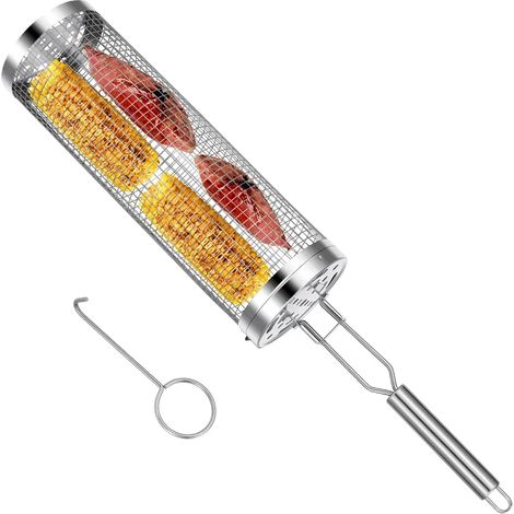 Panier à griller à roulettes avec poignée amovible, en acier inoxydable, grille de barbecue, accessoires pour barbecue (1/5)