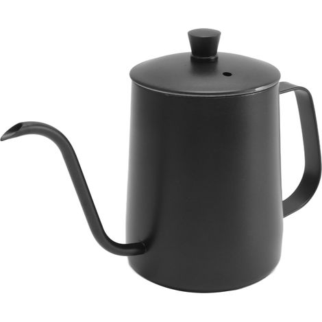 Filterkaffeekanne, langer, schmaler Ausguss, Schwanenhals aus Edelstahl 304, 600 ml, schwarz mit Deckel (1/5)