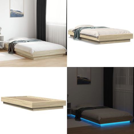 Bettgestell mit LED Sonoma-Eiche 75x190 cm Holzwerkstoff - Bettsystem - Holzbettfundament - Lattenrost - Schlafzimmermöbel - SONOMA EICHE - Home & Living (1/5)