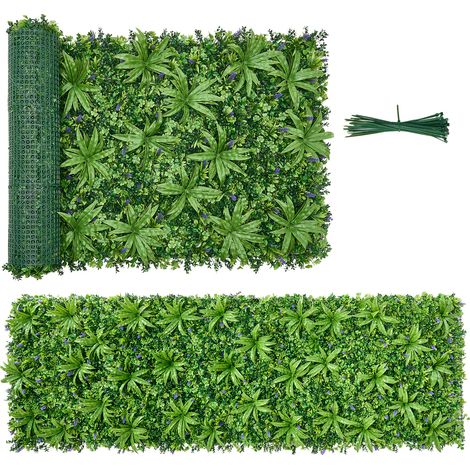 VEVOR Jardín Vertical Artificial 101,6 x 304,8 cm 1 Unidad, Panel Decorativo de Pared, Hojas Verdes y Flores Violetas, Pantalla de Privacidad, Planta de Decoración para Exterior Interior Boda Terraza (1/5)