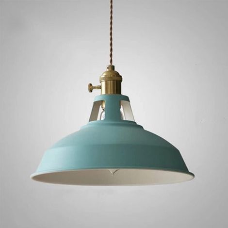 Suspension industrielle, plafonnier rétro E27, éclairage décoratif, lustre vintage en métal, pour cuisine, chambre, salle à manger (bleu) (1/5)