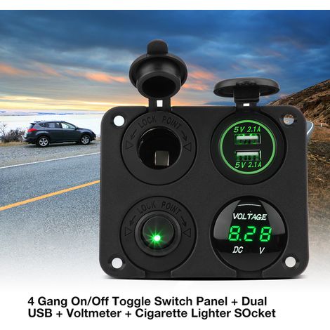 Ein/Aus-Wegeschalter mit zwei Anschlüssen, Dual-USB-Ladegerät, Zigarettenanzünderbuchse und grünem LED-Voltmeter (1/5)