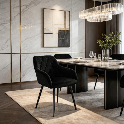 Sedia da pranzo in velluto nero con braccioli 44,5 x 46,5 x 79 cm - CHICFURN (1/5)