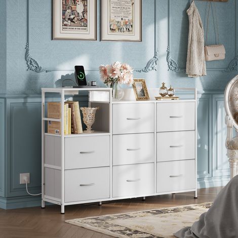 Commode WLIVE, 8 tiroirs, tiroirs en tissu avec étagères coulissantes, pour chambre, couloir, salon, chambre d'enfant (Blanc) (1/5)