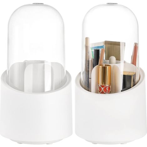 2x Organiseurs de maquillage avec porte-pinceaux, anti-poussière, blancs (1/5)