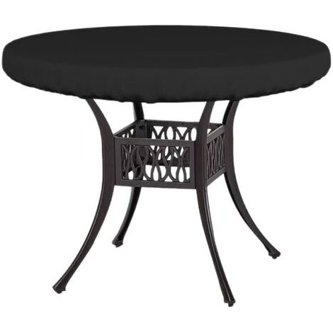 Wasserdichte und UV-beständige runde Outdoor-Tischabdeckung für 122 cm Gartentische - Wetterfester Schutz mit elastischem Saum (Schwarz) (1/5)
