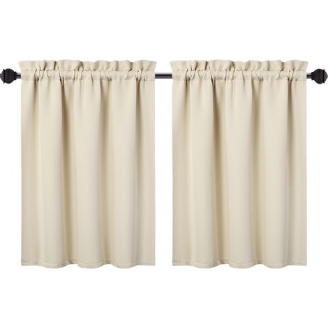 Kitchen Curtain - Double Sided Blackout - Beige, 26"x36" Set of 2 - for Kitchen, Window (1/5)