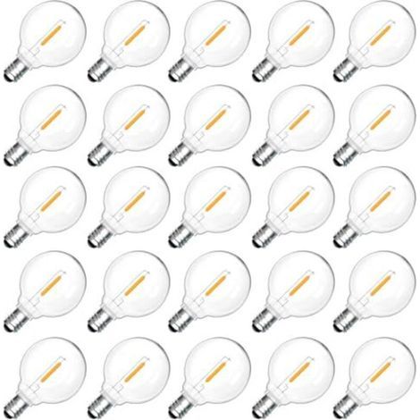 25 ampoules LED extérieures E12 G40 1W, blanc chaud 2200K, ampoules à filament LED G40 transparentes, étanches IP54, ampoules de remplacement E12, 230V non dimmables, pour jardin, ter (1/5)