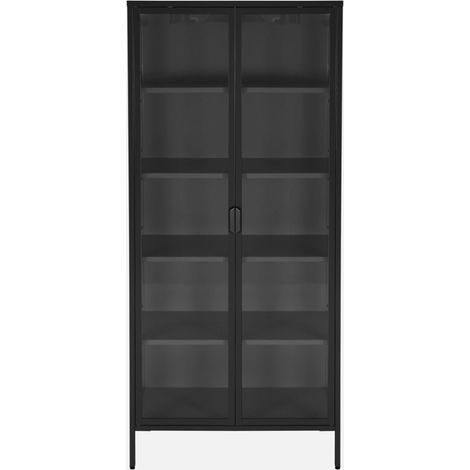 Aparador, vitrina de acero y vidrio templado con 2 puertas, 180cm (1/5)