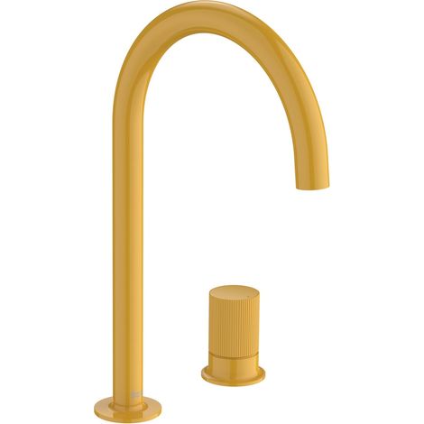 ROCA A5A3D3FP10 NU Grifo Monomando Lavabo con Maneta de Repisa Maneta Stripes Amarillo Miel - ref: A5A3D3FP10 (1/2)