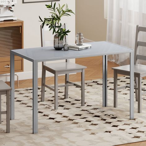 Mesa de Cocina de Cristal para 4-6 Personas con Patas de Metal Multifuncional para Cocina Salón 120x60x75 cm Gris (1/5)