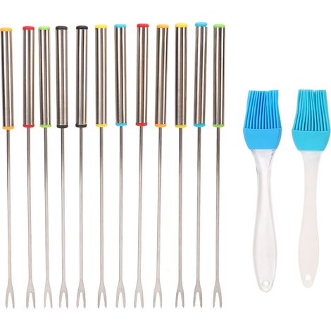 Lot de 12 fourchettes à fondue de 24 cm en acier inoxydable, avec manche résistant à la chaleur, ustensiles de cuisine (1/5)