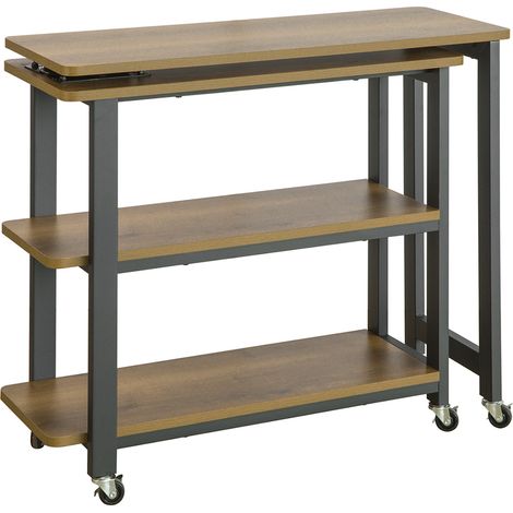 SoBuy FWT83-PF Swivel Side Table, Rolling Couch End Table, Mobile Console Table with 2 Storage Shelves and 6 Casters, Industrial Design (1/5)