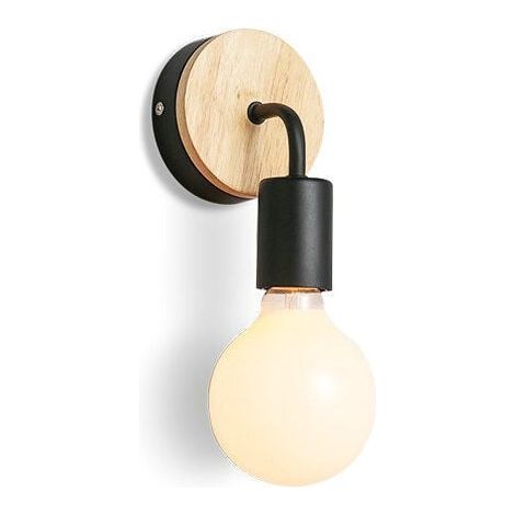 2er Set Wandleuchten Innen Metall und Holz Wandlampen E27 Wandbeleuchtung für Schlafzimmer, Badezimmer (Schwarz)