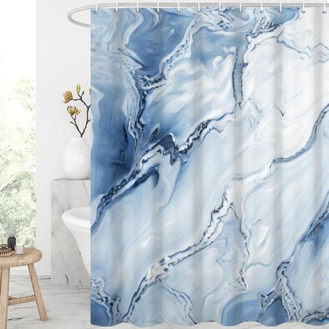 Rideau de douche, 120 x 200 cm, texture bleue marbre, art moderne, tissu imperméable, lavable en machine, avec crochets (1/5)