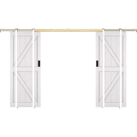 Porte coulissante double avec système à galandage en bois et MDF - blanc - 2 x H205 x 83 cm - NEFARA (1/5)