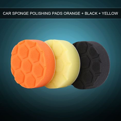 Kit 3 tampons de polissage éponge 5 pouces (125 mm) pour lustreuse auto - Orange, Noir et Jaune (1/5)