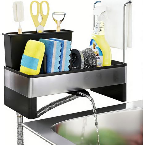 1 support d'évier de cuisine en acier inoxydable noir (1 pièce) (1/5)