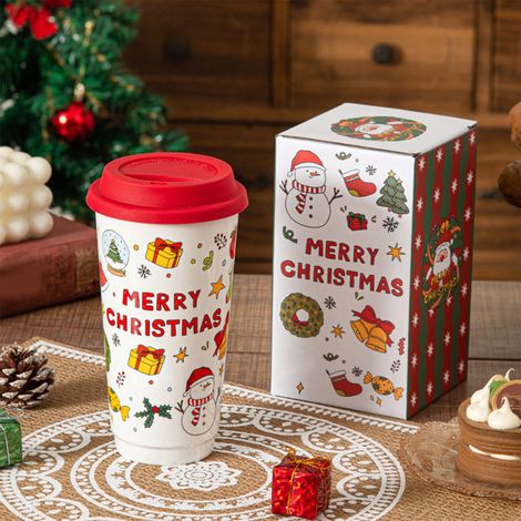 Tasse Céramique - Tasse De Noël En Forme De Père Noël Et De Bonhomme De Neige Avec Couvercle - Capacité Élevée - Pour Boissons Chaudes Et Froides - 1 Pièce (1/5)