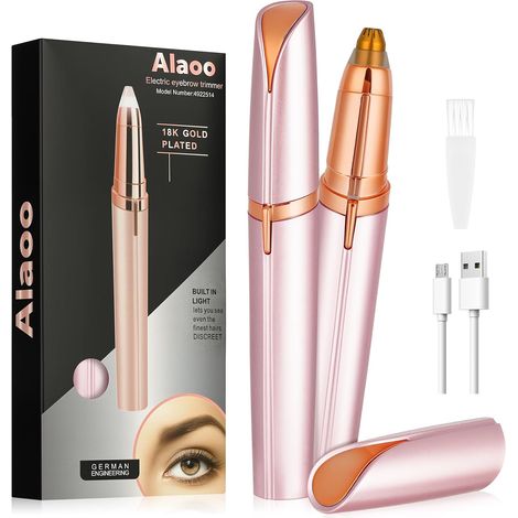 Eyebrow Trimmer for Women, Rechargeable and Portable, Rose Gold USB Electric Eyebrow Facial Hair Remover Body Lip Chin Shaver with LED Light (1/5)