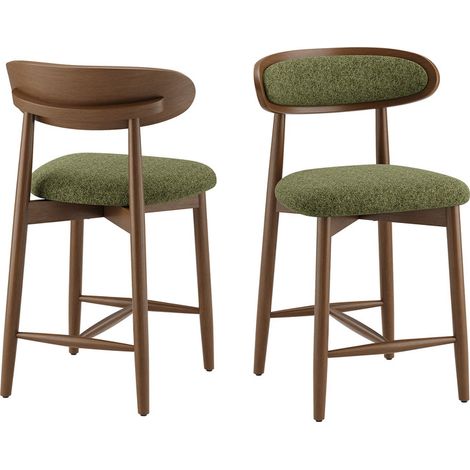 COLAMY Lot de 2 Tabourets de Bar en Bois Massif, Chaises de Bar Scandinaves avec Dossier Ergonomique, Assise Rembourrée Confortable et Repose-Pieds,Vert (1/5)