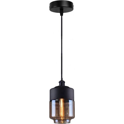 Lampadario a sospensione vintage da soffitto attacco E27 effetto ambrato coppa in vetro e alluminio (1/4)