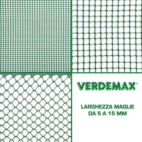 Rete in Plastica Maglia Quadra Esagonale Recinsione Balcone Terrazzi Aiuole 5 mt - Misura Maglia: 10 mm Quadra Verde (1/4)