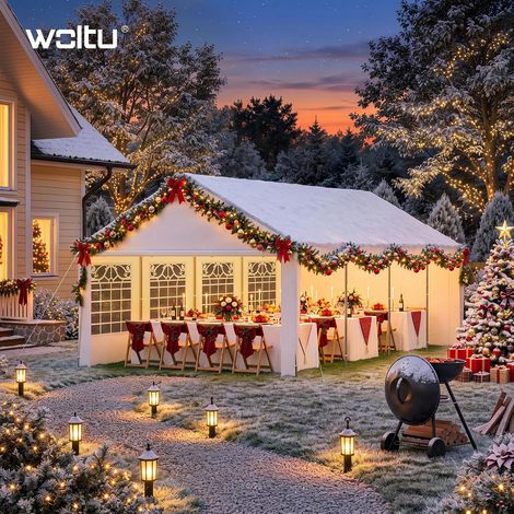 WOLTU Gazebo 401x800x301 cm in Metallo e PE, tendone da giardino con 8 pareti laterali rimovibili, tenda da festa con 6 finestre, ad esempio per terrazze e festival Bianco (1/5)