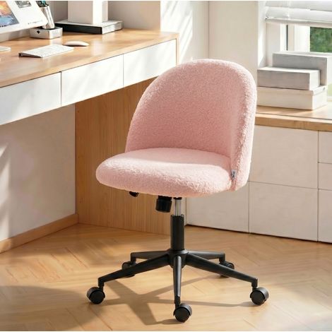 Silla de escritorio giratoria 52x59x75.5-84.5 cm, con ruedas, respaldo ergonómico, espuma de confort, poliéster rosa (1/5)