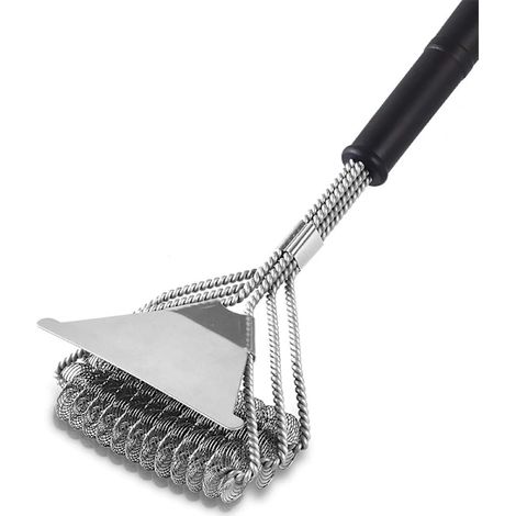Filiyano-Brosse de nettoyage 3 en 1 pour barbecue avec grattoir, poils en acier inoxydable, long manche antidérapant, pour barbecues à gaz et à (1/5)