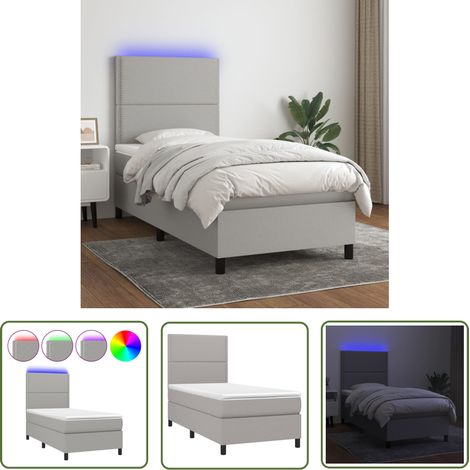The Living Store Sommier à lattes de lit avec matelas et LED Gris clair 90x190cm - Sommier Tapissier - Lit Plateforme - Lit Avec Led - Matelas À Ressorts Ensachés - Têted Lit Ajustable (1/5)