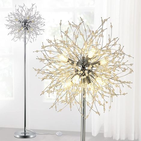 Moderne cristal lampadaire, Chrome feu D'artifice lampadaire avec interrupteur au pied, 8 luminaire G9, haute 172cm, métal verre lampadaires pour salon, chambre (1/5)