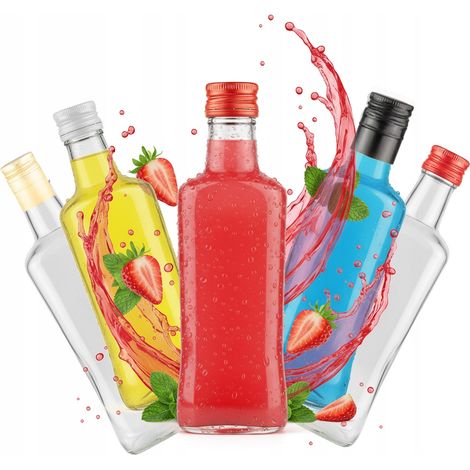Lot de 5 bouteilles DIVA de 200 ml en verre pour liqueurs, vin et jus de fruits - Cadeau de mariage (1/5)