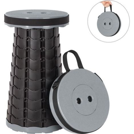 Tabouret Pliable - Portable - Gris Noir - Charge Max 150KG - Réglable en Hauteur - Extérieur (1/4)