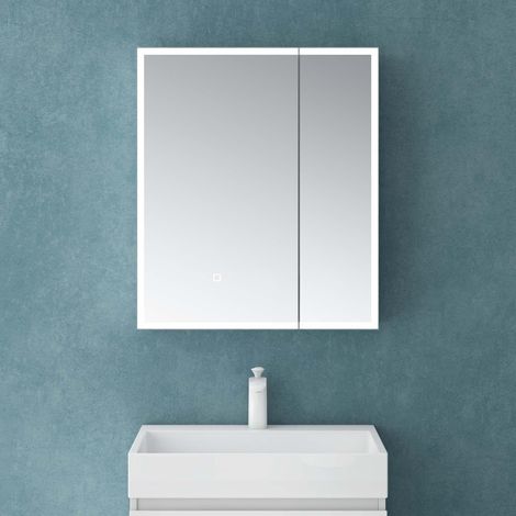 Mai & Mai Armoire de Toilette avec Éclairage LED Armoire Suspendue de Salle de Bain avec Miroir Armoire Miroir Mural 60x15x70 cm Blanc Mat SpiegelSR-04