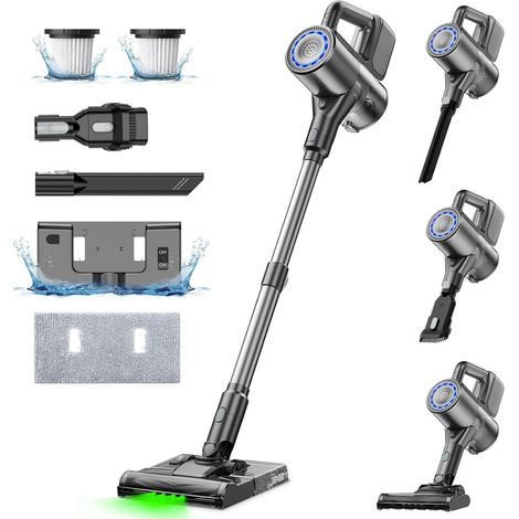 VersLife S7PLUS Akku-Stielstaubsauger mit Reinigungsfunktion, 2-in-1-Gerät, leistungsstarker 35-kPa-Akku-Staubsauger, grüne LED-Leuchte, Stielstaubsauger für Hartböden, Teppiche und Tierhaare (1/5)