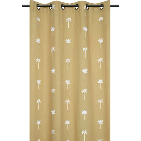 Rideau motifs palmier brodés Jaune moutarde 140x260 cm (1/4)
