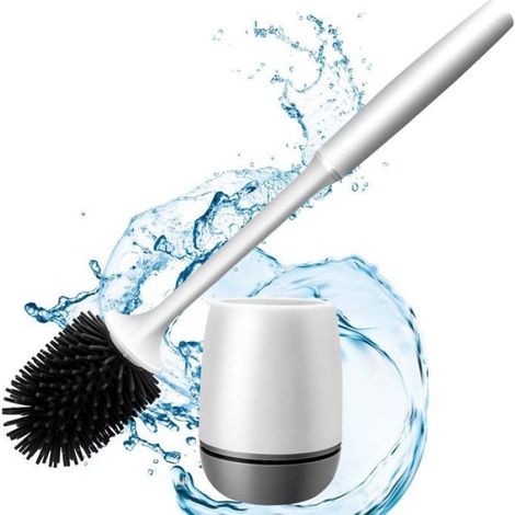 Brosse Wc - Silicone Tpr - Support Drainant Anti-Goutte - Poignee Pp Longue Ergonomique - 1 Unite (1/5)