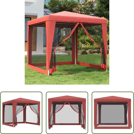 Partyzelt rot - Partyzelt mit 4 Mesh-Seitenwänden Rot 2,5x2,5 m HDPE (1/5)