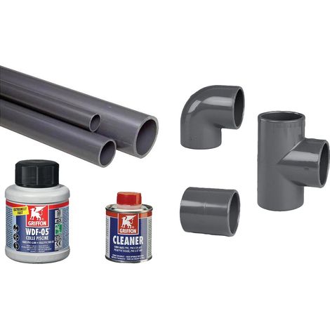 Pack complet raccordement piscine Ø63 - tubes et raccords PVC pression avec colle offerte