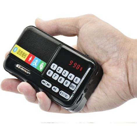 Mini radio portable FM avec haut-parleur Bluetooth sans fil, lecteur/enregistreur de musique compatible carte TF/USB/casque et affichage numérique LED. (1/5)